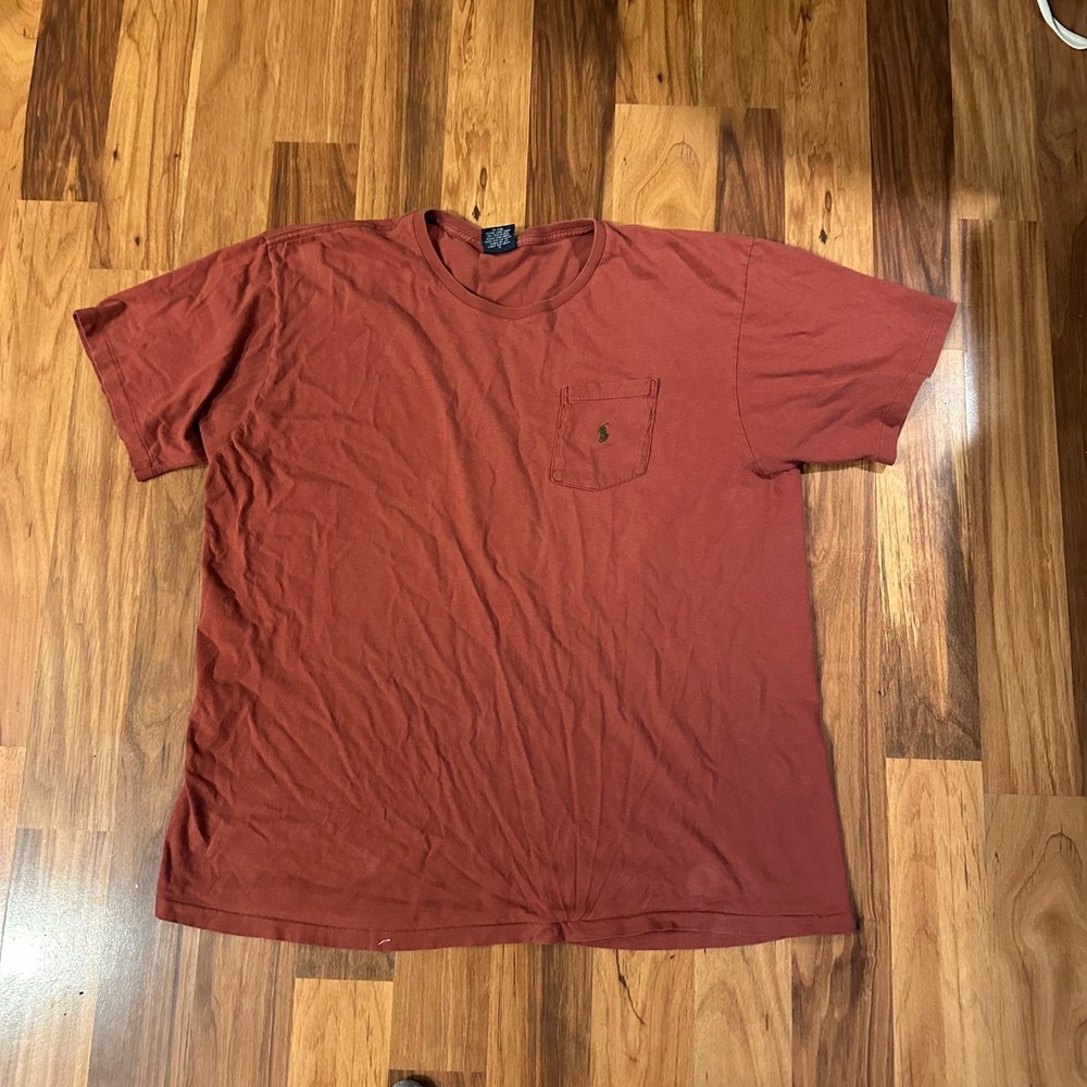 Vintage Polo Ralph Lauren Single Stitch Pocket T-Shirt Red salmon XL Mens